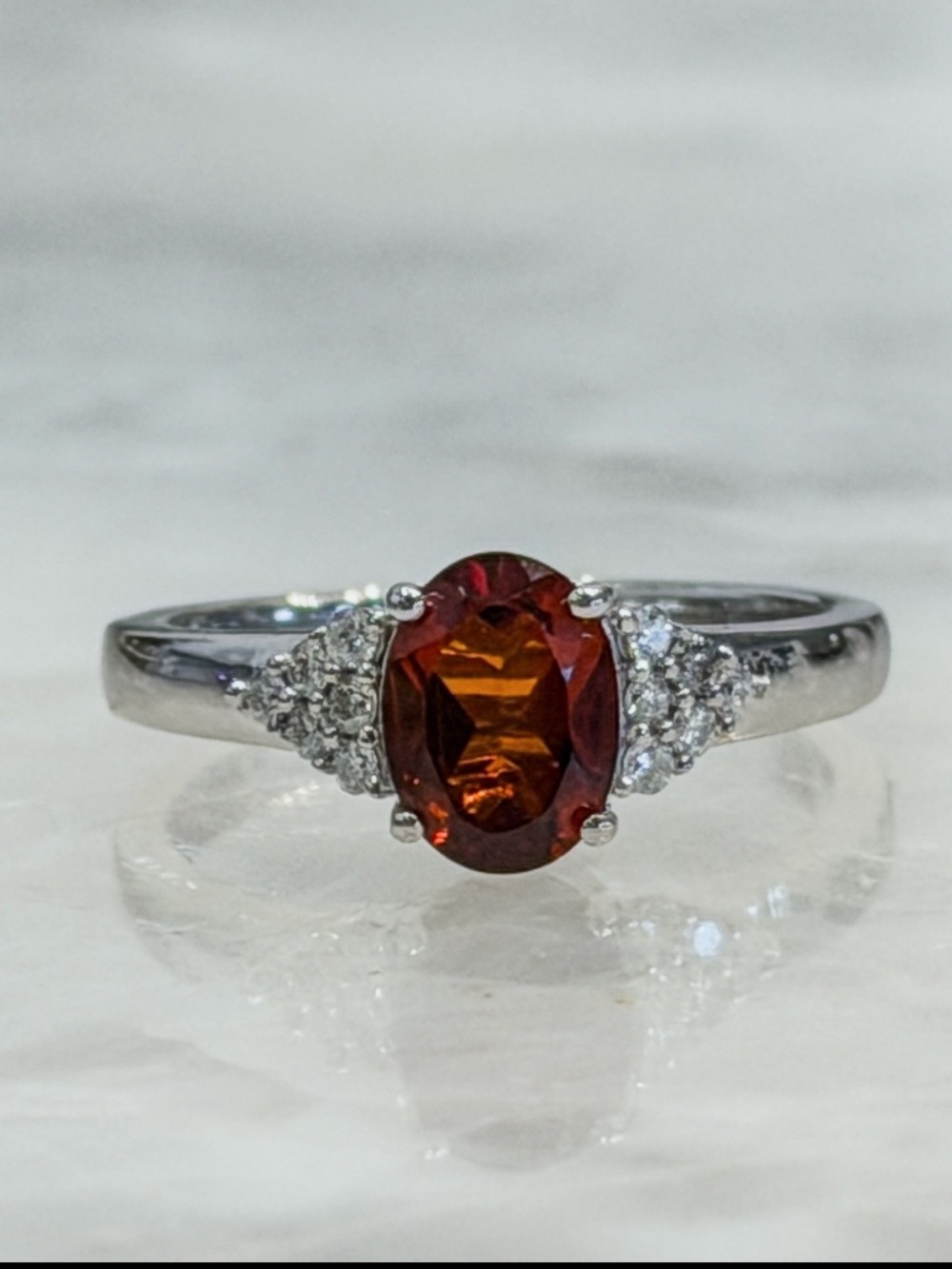 Premium Red Citrine & Moissanite Sterling Silver Ring Sz 7
